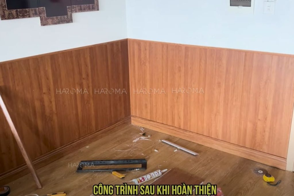 Kết quả sau khi cải tạo tường cũ bằng tấm ốp nhựa nano