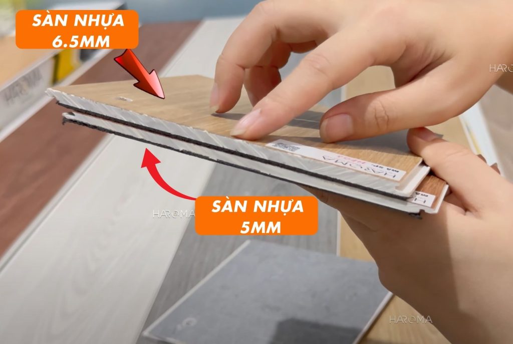 Trên thị trường hiện nay, sàn nhựa hèm khóa có 2 dòng là 5mm và 6.5mm