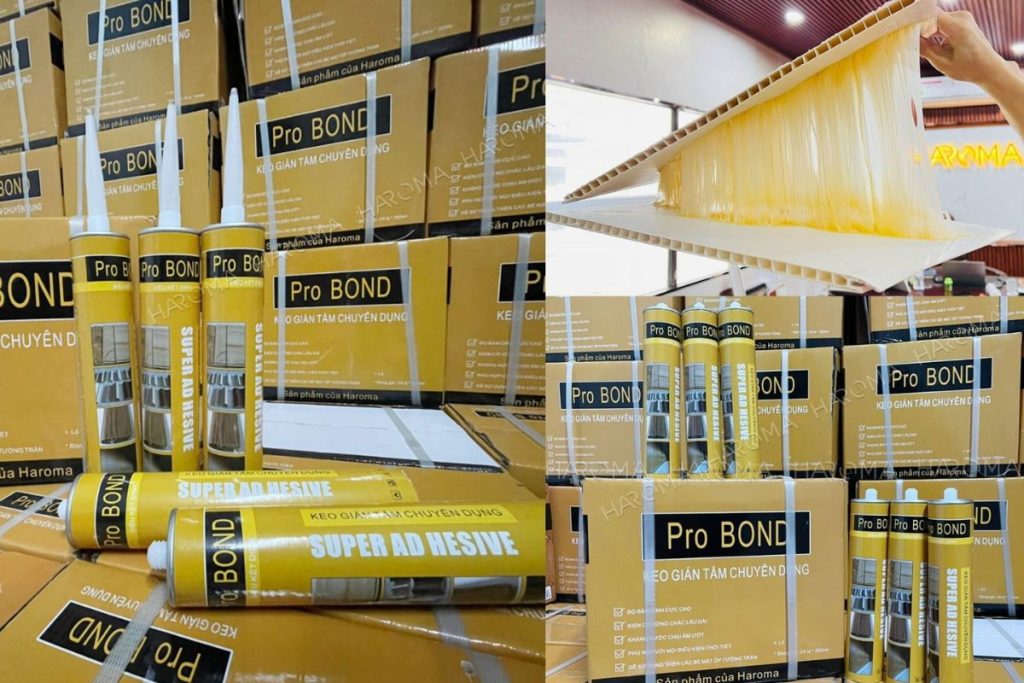Keo dán tấm nhựa cũng là phụ kiện bắt buộc phải có khi thi công trần tường nhựa nano