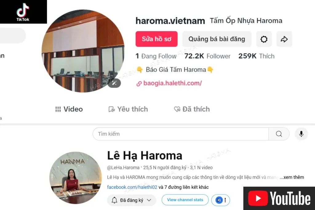 Tìm kiếm Haroma trên các nền tảng mạng xã hội như TikTok, YouTube để nắm bắt các thông tin mới nhất về sản phẩm