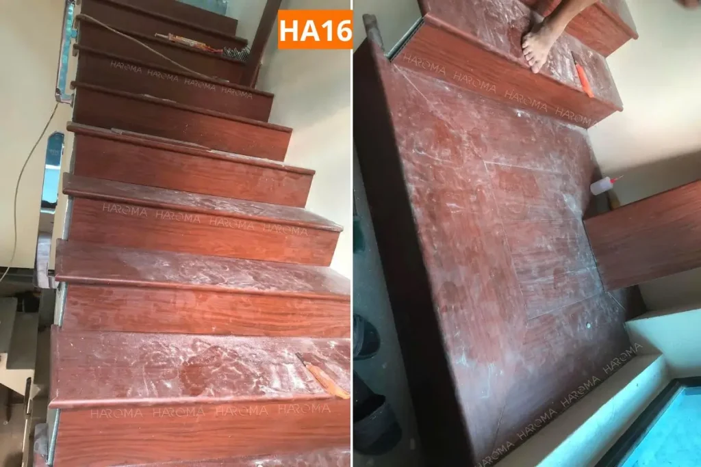 Hình ảnh thi công mặt bậc cầu thang nhựa HA16