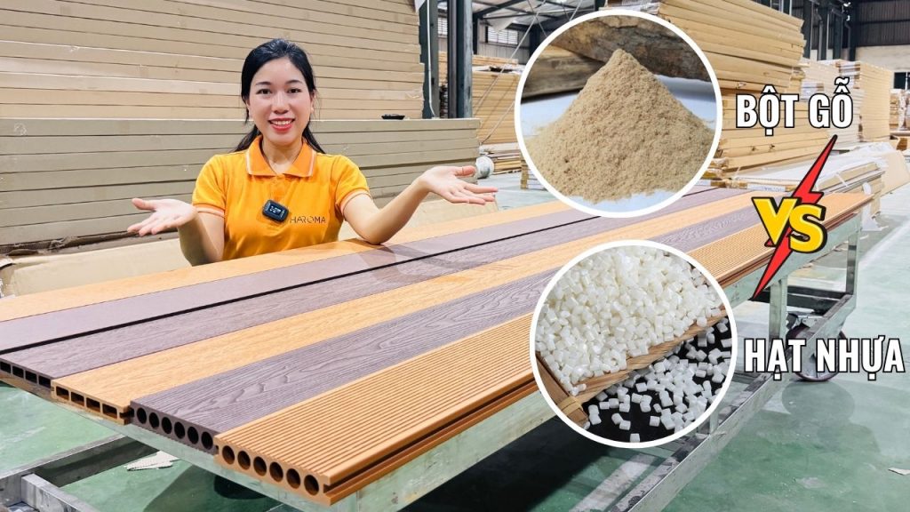 Cả vỉ sàn gỗ nhựa và sàn gỗ nhựa ngoài trời được làm từ hạt nhựa kết hợp bột gỗ