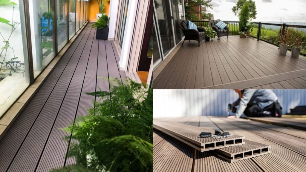 Sàn gỗ nhựa ngoài trời có vân gỗ tự nhiên, giúp không gian ban công trở nên sang trọng