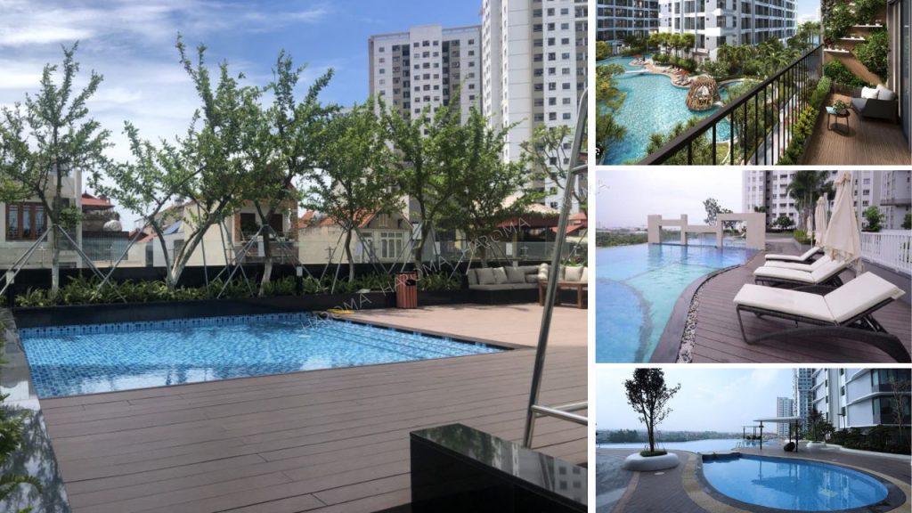 Sàn gỗ composite lat sàn bể bơi, hành lang