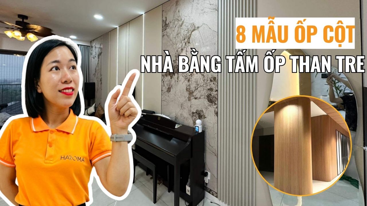 8 mẫu ốp cột nhà bằng tấm ốp than tre đẹp 2025