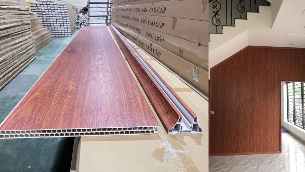 Vách ngăn nhựa giả gỗ sồi nâu đậm
