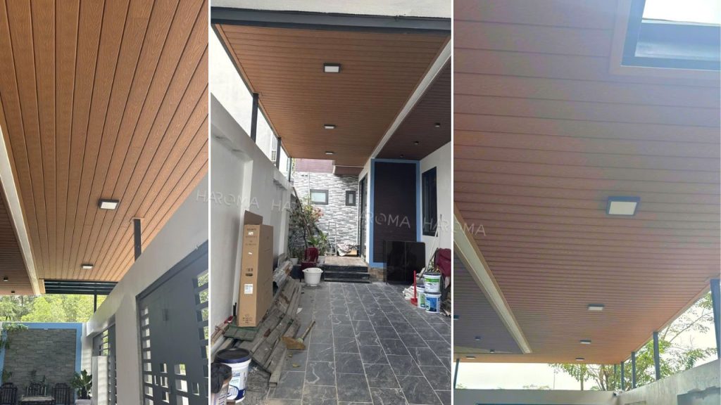 Thi công tấm ốp gỗ nhựa ngoài trời cho trần