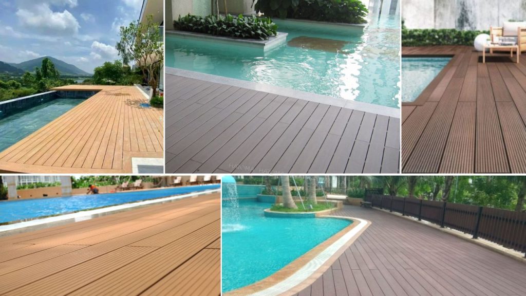 Sàn gỗ nhựa ngoài trời vật liệu lát sàn bể bơi sàn sân vườn uy tín