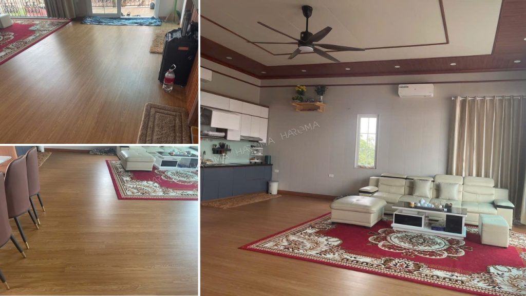 Vệ sinh sàn nhựa giả gỗ không sử dụng các loại hóa chất mà chỉ cần dùng nước lau nhẹ