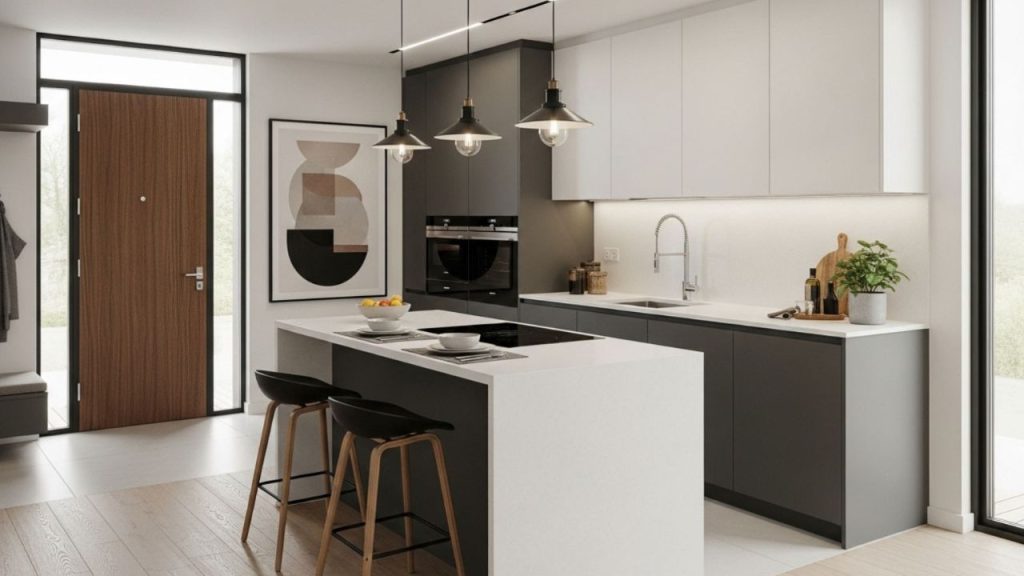 Bếp đối diện cửa chính là một trong những lỗi trong phong thuỷ hiện đại