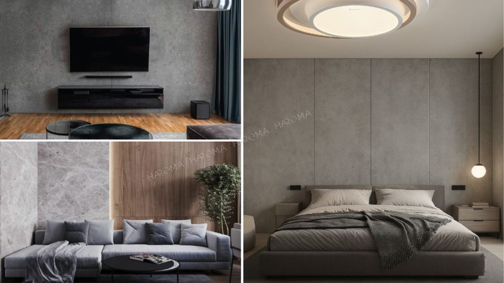 Ứng dụng tấm ốp than tre vân xi măng ốp tường trang trí nội thất