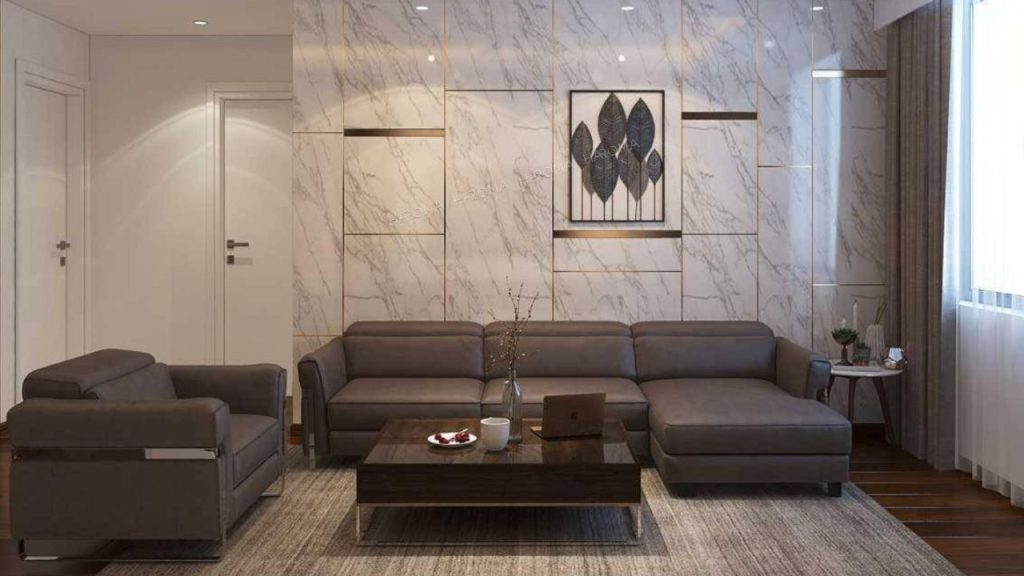 Tấm PVC vân đá trong trang trí sofa phòng khách