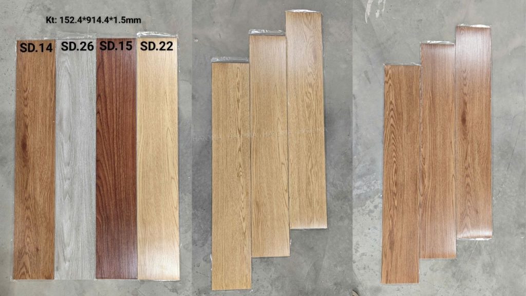 Sàn nhựa bóc dán giả gỗ có độ dày 1.5mm