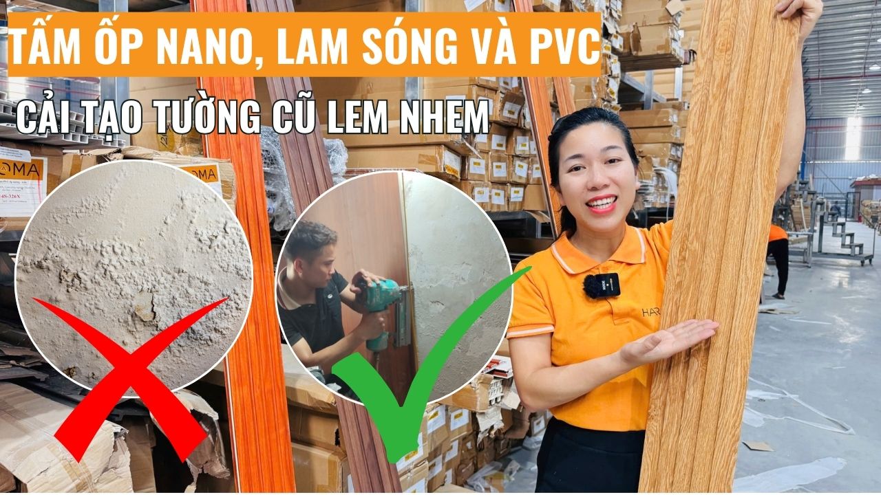 Giải pháp cải tạo tường bị vẽ lem nhem, trầy xước bằng tấm ốp Nano, Lam sóng và PVC