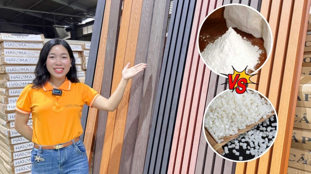 Gỗ nhựa ngoài trời vật liệu thế hệ mới có thành phần cấu tạo từ hạt nhựa kết hợp bột đá