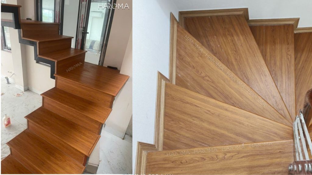 Cầu thang nhựa vân gỗ sở hữu thiết kế giả gỗ sang trọng