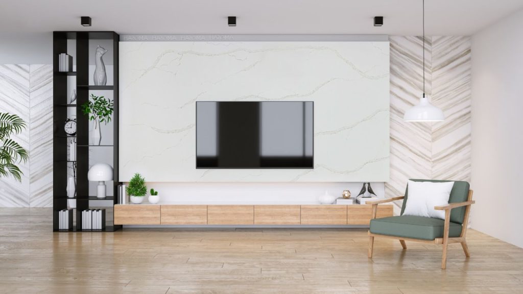 Tấm PVC vân đá trang trí bức vách tivi sang trọng