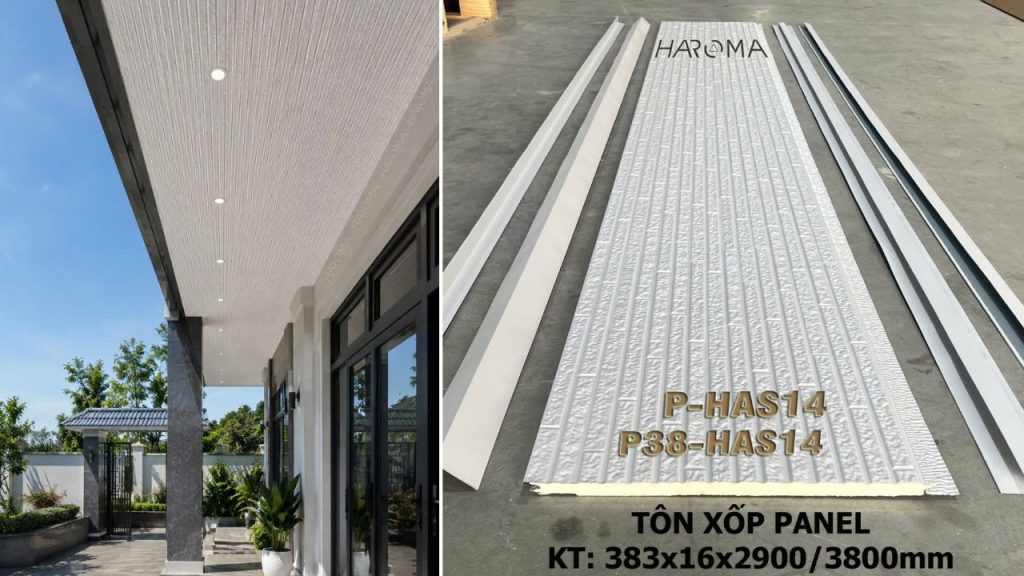 Panel tôn xốp vân gạch đỏ phối điểm trắng