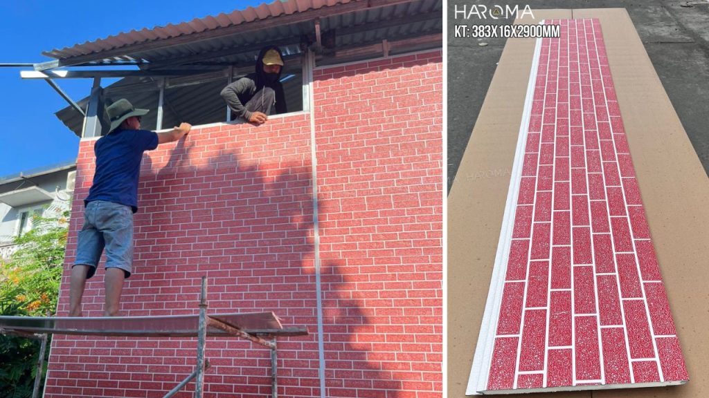 Panel tôn xốp vân gạch đỏ phối điểm trắng